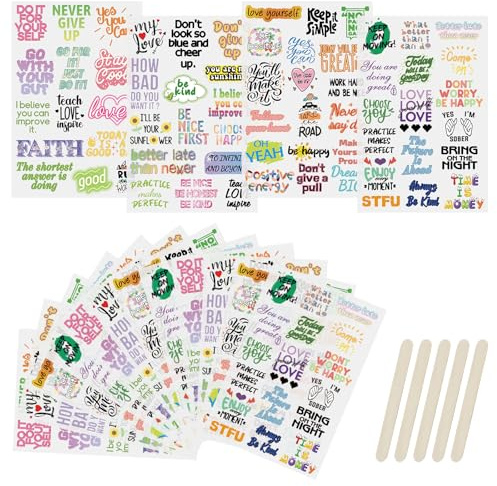 WANDIC Rub On Transfer Stickers, 16 Sheets 4 Styles Inspirational Words Transfer Stickers Positive Motivational Quote Decals for Scrapbook Journal