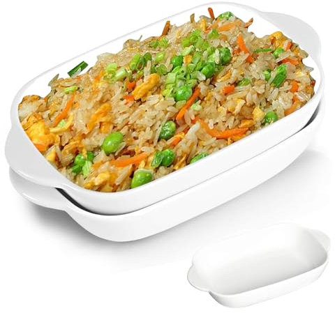 Juego de 2 moldes para lasaña, 23 x 13 cm, rectangulares de cerámica, coloridos esmaltados, pequeños moldes para horno para lasaña, hornear, comida gourmet, resistente al calor (blanco)