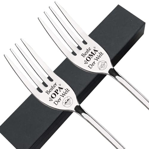 Oma und Opa Geschenke, 2 Stück Edelstahl Gabel mit Gravur Beste Oma und Bester Opa Der Welt Geburtstagsgeschenk Weihnachtsgeschenke, Gabeln Geschenke für Oma und Opa zum Geburtstag Hochzeitstag