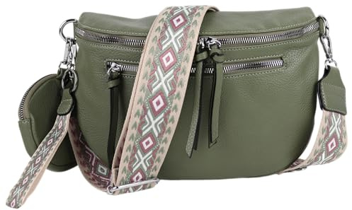 MIRROSI® Bauchtasche Damen, Veganleder 30x20x9cm, Umhängetasche, Brusttasche, Crossbody bag, Kunstleder leder, verstellbare Schulterriemen Bohemian Style