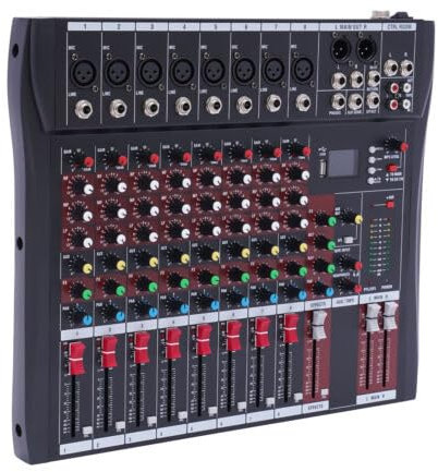 8-Kanal Audio Mixer mit USB Audio Interface und Bluetooth, Bluetooth Wireless Control Reichweite Max 4.6m, Mischpult für Aufnahmen, Live-Streaming, Podcasting