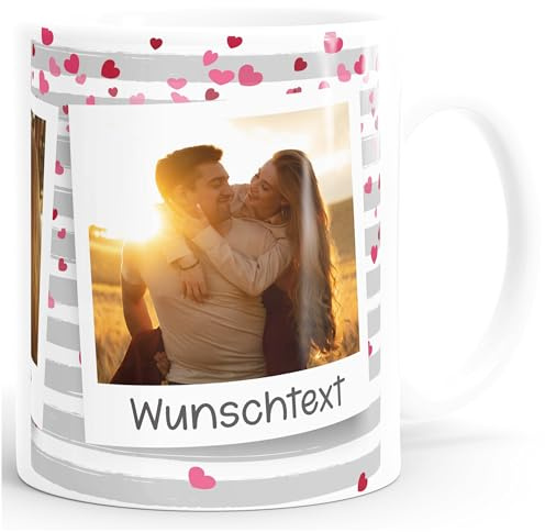 SpecialMe® Tasse mit Foto und Wunschtext Foto-Geschenk Fototasse personalisiert 3 eigene Bilder im Fotorahmen mit Herz Weiss standard