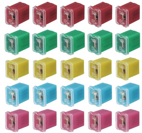 sourcing map Automotive Cartridge Fuse 48V 20/30/40/50/60A Female Terminal J Case Box Low Profile for Car Truck Blue/Pink/Green/Red/Yellow 25pcs