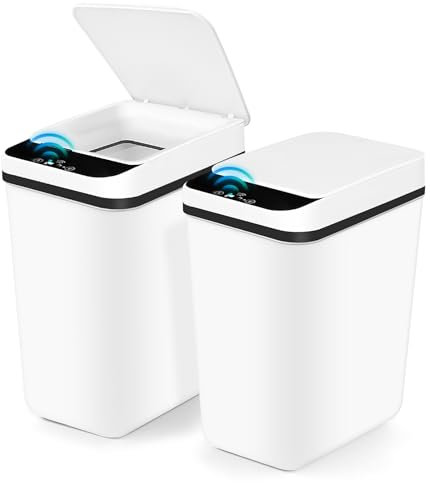 2 Pack Automatic Touchless Garbage Bin, 10L & 10L Automatic Bathroom Trash Can, Smart Motion Sensor Trash Bin Waterproof Small Slim Garbage Can for Office Living Room Toilet Kitchen (White)