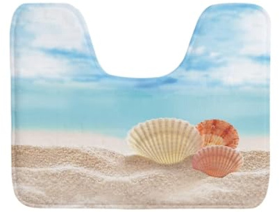 Maiyoinou U-Shaped Toilet Mat Microfiber Bath Toilet Rug Contour Mat Super Water Absorption Non-Slip Easier to Dry Bath Rugs for Toilet Base, Sand Beach Seashell