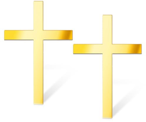 HSIXHAF 2 pcs Décoration de Gâteau en Acrylique Forme Croix Or Gâteau Topper Personnalisée Décoration de Table pour Baptême Communion Confirmation Mariage Anniversaire Fête, famille