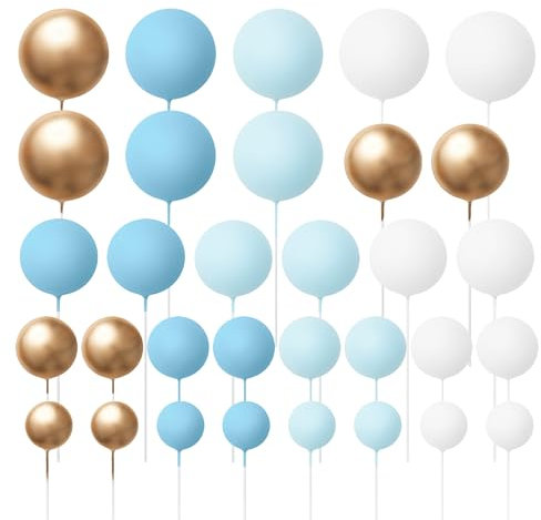 The Baked Studio - 32 palline per decorare torte con 4 misure in confezione - bianco, oro, azzurro e blu (colori misti Bundle 1)