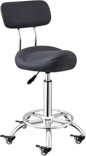 XIAGJAO Sattelhocker, Küchensattelstuhl mit Fußstütze, Rückenstütze, ergonomischer Bürostuhl, Sattel, Salonstuhl für klinische Zahnarztklinik (Farbe: Schwarz)