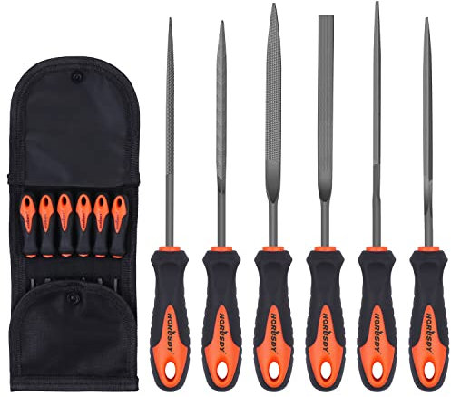 HORUSDY 6-Pieces Needle File Set, Hand Metal Files, Alloy Strength Steel Include Flat, Flat Warding, Square, Triangular, Round, and Half-Round File