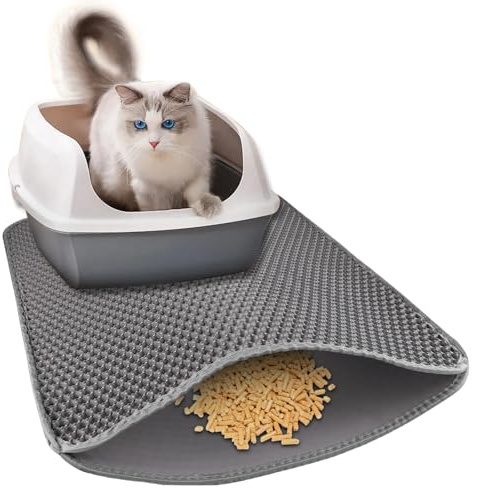 60 x 45cm Katzenklo Matte, Doppelte Wasserdichte und Rutschfeste Katzenstreu Matte, Faltbare Katzenmatte Katzenklo, Matte Katzentoilette im Wabendesign, Katzenstreumatte, Cat Litter Mat, Grau