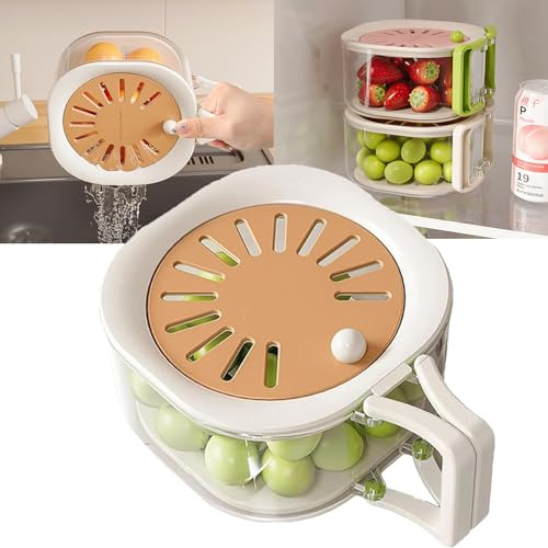 2-in-1 Fruit Washing and Draining Basket | 2025 Multifunctional Fruit and Vegetable Washing and Preservation Bowl with Strainer | Fruit Washer Drainer Container with Lid and Handle | Kitchen Gadgets
