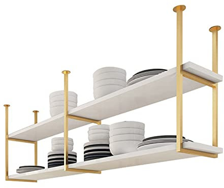 Hängeregal aus weißem Holz und goldfarbenem Metall, mit Weinhalter und Blumenständer, Küchenregal für Dekoration, erhältlich in 60 cm/80 cm/120 cm/150 cm