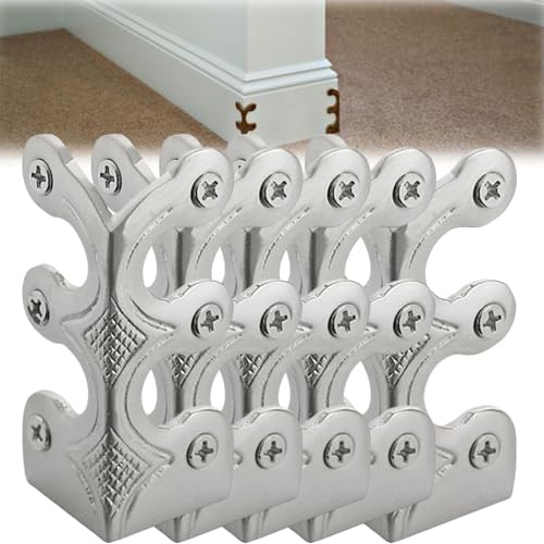 Skiffers Baseboard Corner Protectors, Solid Brass Skirting Board Corner Protectors, Decorative Protector Cover, Vintage Brass Corner Protectors for Skirting Boards (Silver 5Pcs)