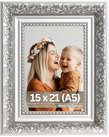 VictoR Rembrandt - Marco de fotos barroco (15 x 21 cm (A5), listón: 58 x 41 mm, estilo vintage, con cristal acrílico irrompible, parte trasera de tablero de fibra de densidad media, formato vertical y