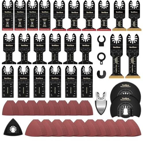 YedZen Multitool Sägeblätter Set, 121tlg Oszillierendes Zubehör für Oszillierende Werkzeuge, Oszillierwerkzeug Zubehör Sägeblätter Kit mit Sandpapier＆Titan für Einhell, Makita, DTM51Z, Dremel