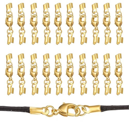 Pince de Homard Fermoir, 20 Pièces fermoir collier qualité,fermoir bracelet, Fermoirs de Griffe avec Embout de Cordon, Fermoir Attach avec Chaîne d'Extension, pour Bracelets Collier Boucles d'oreilles