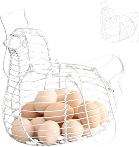 Cesta Porta Huevos, Multifuncional Y Práctica Huevera Alambre, Cesta Para Huevos Gallina Alambre, Cesta De Frutas,Cesta De Almacenamiento De Huevos Para Comedor, Sala De Estar (Blanco)