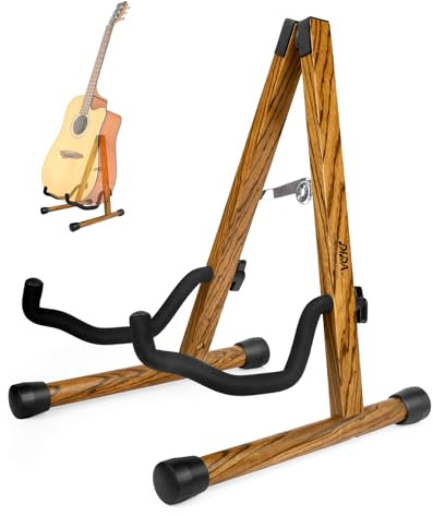 DIDA gitarrstativ, A-ramstativ i trä för akustisk gitarr, fiol, ukulele, elgitarr, bas och cello med halkfri stoppning för hem och resor (zebraträ, akustisk gitarr)