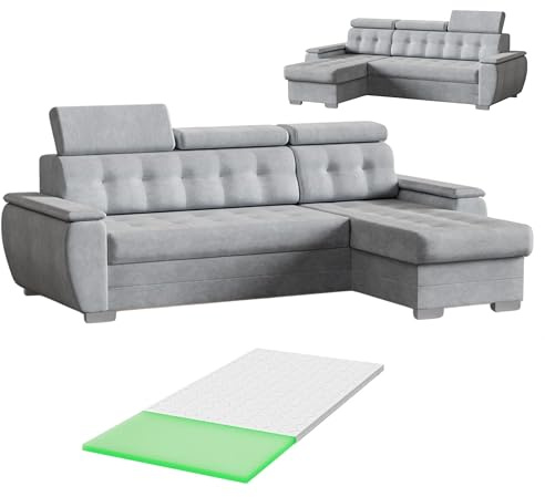Robin Inspire Tosaro Ecksofa L-Form Schlafsofa Topper Hellgrau | Schlaffunktion, Bettkasten, links/rechts stellbar, Easy Clean Bezug, Topper, Stauraum, Eckcouch, Gästebett, Wohnzimmer Sofa