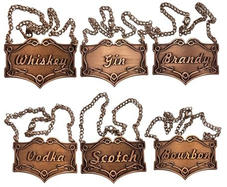 BetLight Vintage Style Liquor Decanter Tags, Set of 6, Copper Finish, 6.2 x 4.4 cm