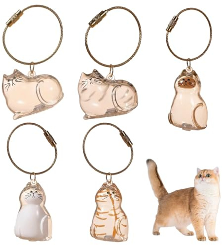 GXGM Lot de 5 porte-clés poils de chat, pendentif transparent en poils de chat, porte-clés souvenir en fourrure de chat, capsules de rangement pour poils de chat