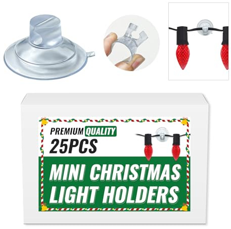 HE ZHI LONG 25pcs Mini Christmas Light Suction Cups,Small Holiday Light String Hooks Holders, Clear Rope Light Caddy Window Glass Suction Cup Clips Hang Seasonal Lights & Xmas Decorations