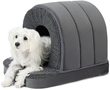 PELZIN Hundehaus für Drinnen - Orthopädisches Zelt-Hundebett mit Eierkartonschaum - mit Hundehöhle - Rutschfester Boden, Ideal für Kleine Rassen & Passt in L 62cm Box - 58x41cm, Anthrazit