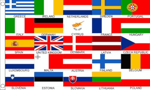 Bandiera europea delle nazioni Euro 25, 1,5 x 0,9 m, 100% poliestere con occhielli FlagSuperstore
