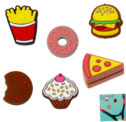 Zpeiran Amortiguador 6 Piezas Amortiguadores de Raqueta de Tenis Antivibradores de Silicona,con Divertidas de Hamburguesa Pastel Papas Fritas,para Tenistas o Entusiastas De Los Deportes