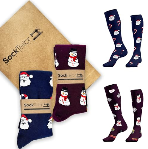 SockTailor Calze Natalizie Uomo Lunghe in Caldo Cotone, Calzini Natale Eleganti Fantasia Invernale, Idea Regalo Originale Tre Quarti