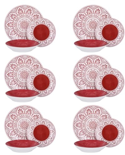 Service 18 assiettes en porcelaine Ariel rouge