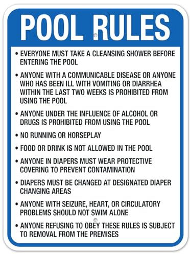 Washington Pool Rules Sign, Complies With State Of Washington Pool Safety Code (No.03) Metal Sign - 12x16 Inch Informational Wall Display