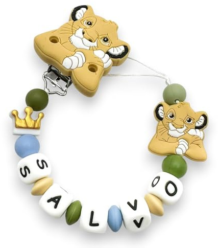 Catenella Portaciuccio Personalizzata con Nome per Neonati, Clip Ciuccio Universale Anticaduta, Idea Regalo Nascita (Simba)