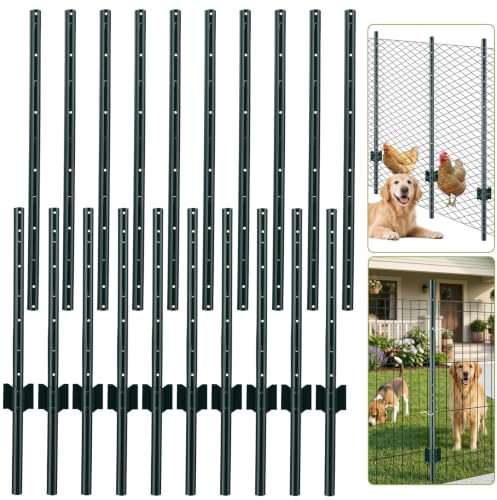 RugoTech 10-Pack Metal Fence Posts, 5ft Heavy-Duty Garden Fencing Stakes, Rust-Resistant Steel, Adjustable Clips – Easy-Install Fence Posts for Wire Fencing, Garden Borders & Animal Barrier.