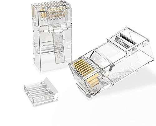 VSNetwork 50 Pezzi Plug Connettori di Rete Cat6, RJ45 Connettori Ethernet Connettore Cavo Ethernet RJ45 LAN 8P8C STP, Placcato in Oro 24K per Cat 6 e Cat 6 Ethernet Network