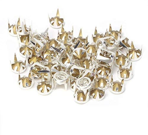 HEEPDD 50 Stück Nieten,Kristall Klaue Perlen Nailhead DIY Fashion Mode Nailhead Studs Silber/Gold Base Punk Spikes Dekorative Nieten für DIY Leder-Handwerk[Silber] Hohlnieten