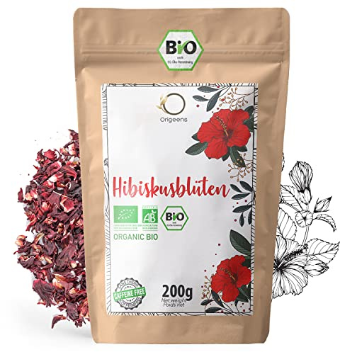 ORIGEENS HIBISCUS TEA Organic 200g Premium Grade | Hibiscus Flower for Infusions, Iced Tea, Karkade | Dried Hibiscus Flowers, Draining Detox Tea