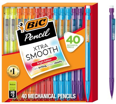BIC Xtra Smooth Bright Edition Mechanical Pencils, 0.7 mm Medium Point, Refillable and Retractable, 40-Count