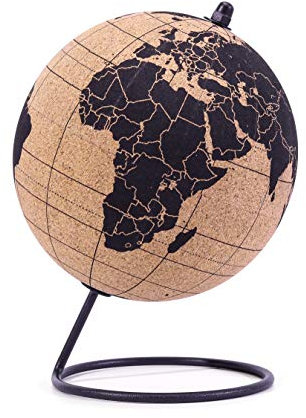 EXERZ 14cm Globo Terráqueo de Corcho Natural Incluye 12 Alfileres- Fije Y Marque Aventuras, Lugares Memorables, Planes De Vacaciones Futuras. Pantalla De Escritorio (Corcho Natural)