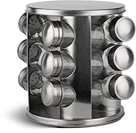 Edenberg Gewürzkarussell Drehbar 360 - Gewürzregal Stehend mit 13 Gewürzgläsern, Edelstahl - Modern Küchen Organizer und Dekoration in Silber Farbe (Runden)