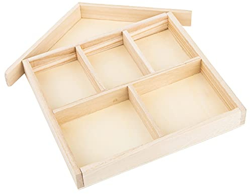Hammont Wooden Tray – 3-Pack – House Shaped Sectional Divided Serving & Snack Platter for Appetizers, Veggies, Montessori Activities - 9x1x1 (House)
