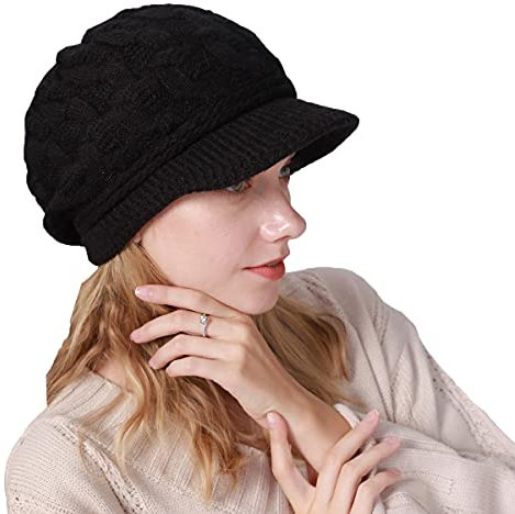 Gajaous Damen Winter Gefütterte Basken mütze Mütze Strick Ballon mütze Warm Slouchy Mütze mit Visier