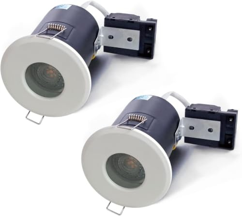 2XSweier Faretto da incasso a soffitto bianco, Faretto da incasso LED impermeabile IP65, resistente al fuoco 90 minuti, 230V GU10, senza trasformatore (lampadina non inclusa).