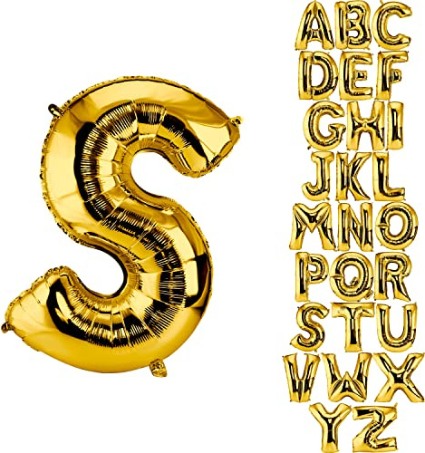 DekoRex Folienballon Gold 100cm Luftballon Geburtstag Hochzeit Deko (Buchstabe S)
