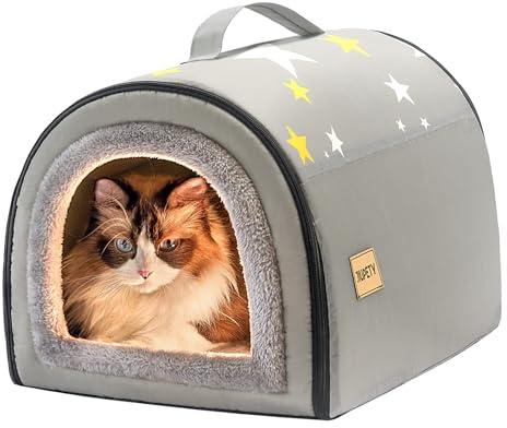 Jiupety Hundehütte Indoor, 2-in-1 Hundehaus für Drinnen, M Größe Hundehöhle Kleine Hunde für Katze und kleine Hunde, Warme Höhle Schlafnest, Grau