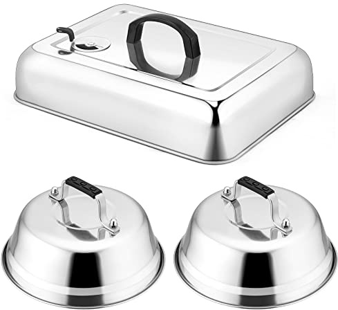 Leonyo Stainless Steel Griddle Basting Cover Dome with Vent, 3 Pack