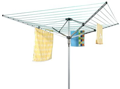 DANIEL JAMES Housewares Outdoor Garden 4 Arm 50m Folding Clothes Airer Rotary Washing Line Dryer with Free Ground Spike and Cover, Silver