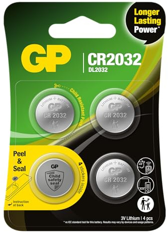 GP Batteries 204425 Blister 4 Piles Lithium à Bouton 3V Longue Durée CR2032