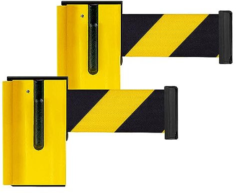PREMIUM ALUMINIUM BIGPACK 2 x Aluminium Gurtkassette, gelb/schwarz schraffiert, 4 m lang, Art.-Nr. 610064 | Gurtpfosten | Gurtständer | Personenleitsystem