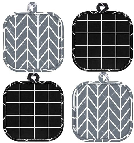 BOBOZHONG Manique Mitaines de Four,4 pièces de maniques en Coton,Manique de Casserole Résistants, Gants de Cuisine,Gant Cuisine Four Épaisses,maniques en Coton,lavables,pour Cuisine (17 x 17 cm)